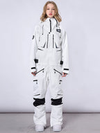 Men's RAWRWAR high land cargo one-piece snowsuit by Les Odettes, features durable fabric and cargo pockets for winter outdoor activity.