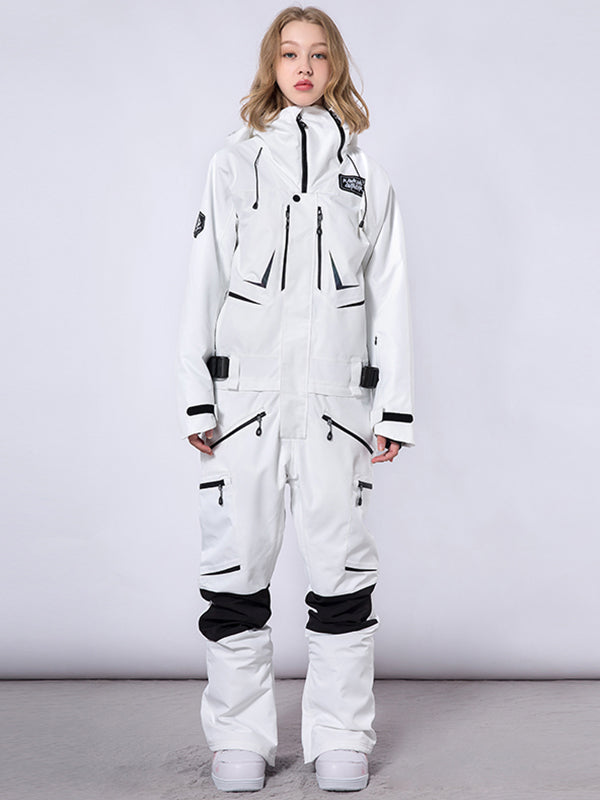 Men's RAWRWAR high land cargo one-piece snowsuit by Les Odettes, features durable fabric and cargo pockets for winter outdoor activity.