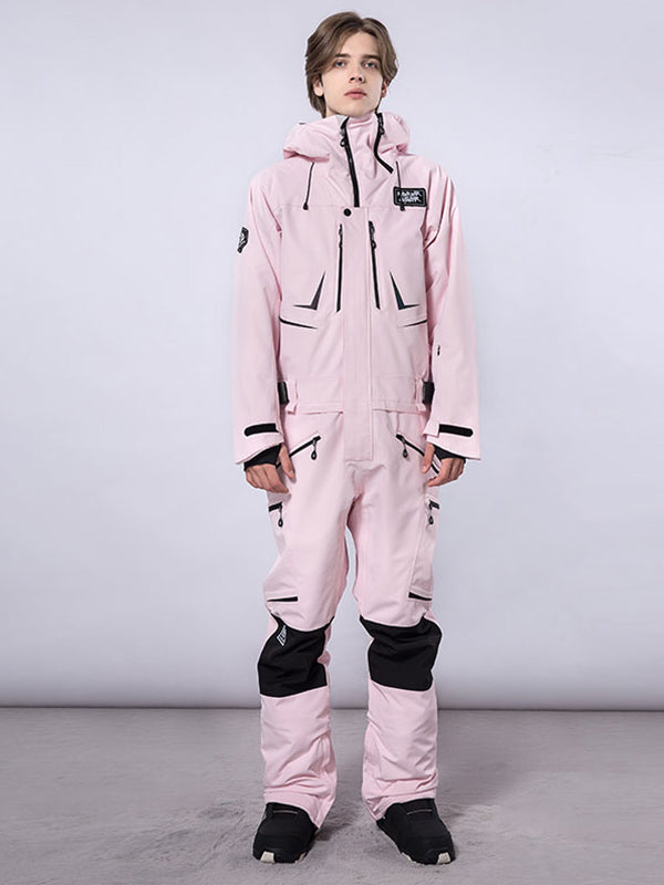 Men's Les Odettes RAWRWAR high land cargo one-piece snowsuit with insulated design and multiple cargo pockets for winter outdoor activities.