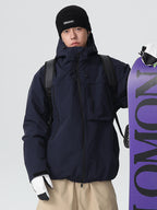 Men's Searipe durable mountain pro all-terrain snow jacket by Les Odettes with hood and rugged design for winter outdoor activities.