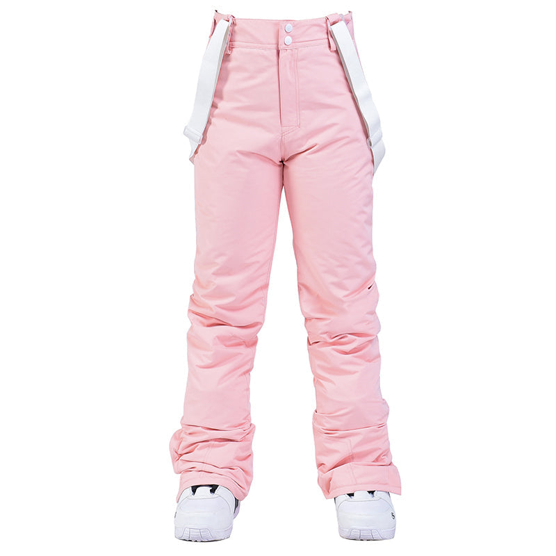 Women's insulated snow pants by Les Odettes, Aurora winter ski bibs with snow-resistant fabric and adjustable straps.