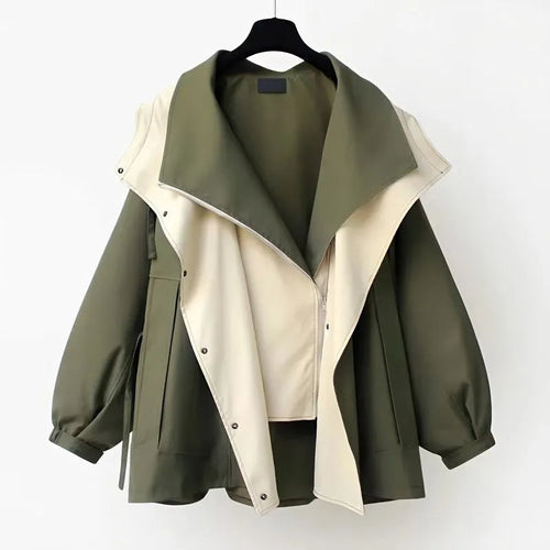 Aurelia™ windbreaker jacket by Les Odettes, mid-length women's trench coat with zipper, suitable for spring and fall weather.
