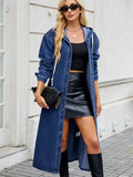 Women’s Long Denim Trench Coat with Full-Opening Front