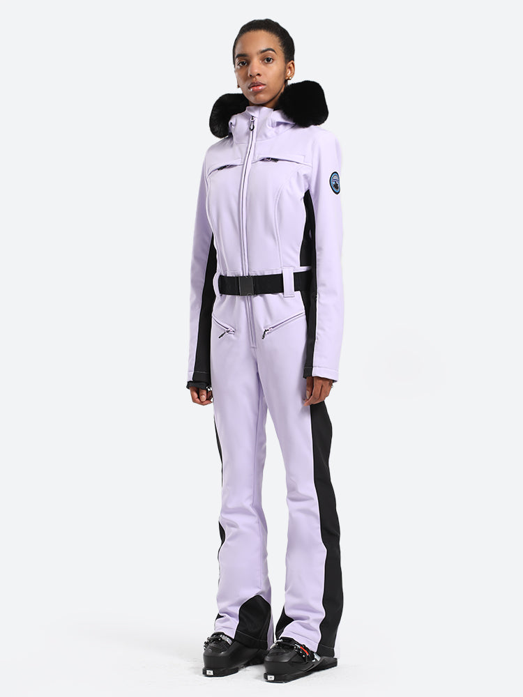 Women's Over Ski Suit by Les Odettes, classic faux fur one-piece ski suit with insulated design and winter-ready features.