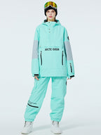 Men's SnowCrest FrostTrek half-zip anorak snowboard suit by Les Odettes, featuring a durable waterproof design and snow-resistant fabric.