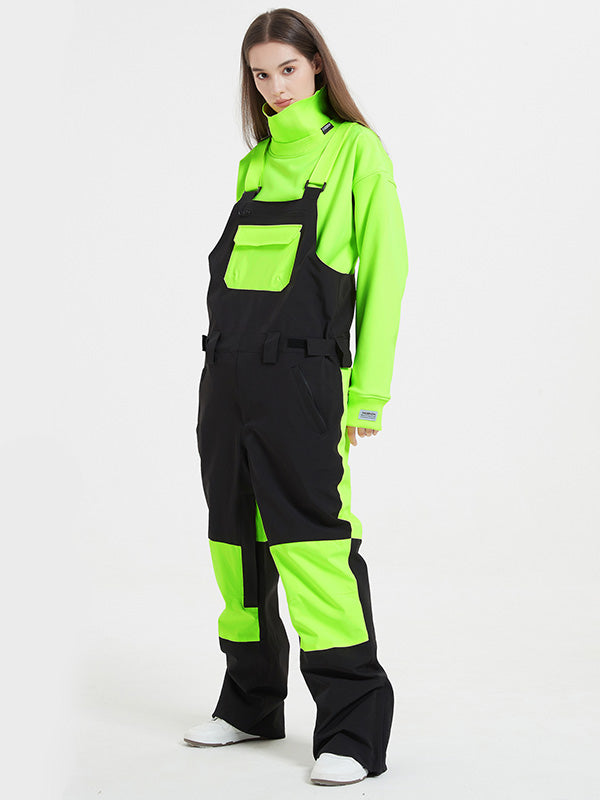 Women's Rabbit Snow freestyle mountain snowboard pants by Les Odettes, featuring waterproof ski bibs with insulated design.