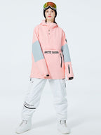 Men's SnowCrest FrostTrek half-zip anorak snowboard suit by Les Odettes, featuring a waterproof fabric and snow-resistant design.