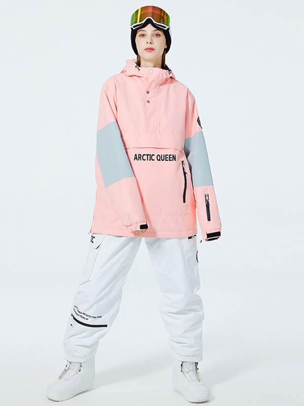 Men's SnowCrest FrostTrek half-zip anorak snowboard suit by Les Odettes, featuring a waterproof fabric and snow-resistant design.