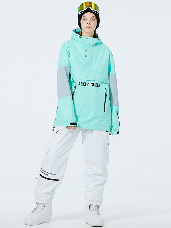 Men's SnowCrest FrostTrek half-zip anorak snowboarding suit by Les Odettes, showing the black waterproof jacket with a half-zip front.