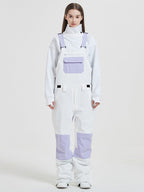 Women's Les Odettes Rabbit Snow Freestyle Mountain snowboard ski bibs, waterproof snow pants with adjustable straps and insulated lining.