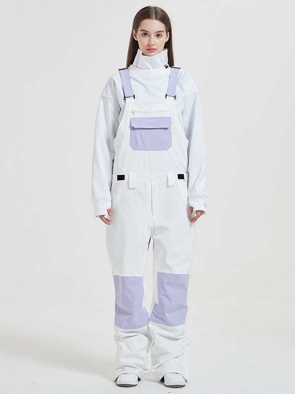 Women's Les Odettes Rabbit Snow Freestyle Mountain snowboard ski bibs, waterproof snow pants with adjustable straps and insulated lining.