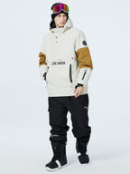 Men's SnowCrest FrostTrek snowboard suit by Les Odettes, half-zip anorak snowsuit with waterproof, insulated design for winter snowboarding.
