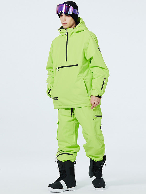 Men's Les Odettes WinterPeak SnowGuard snowboarding suit with half-zip anorak design, waterproof and insulated for winter sports.