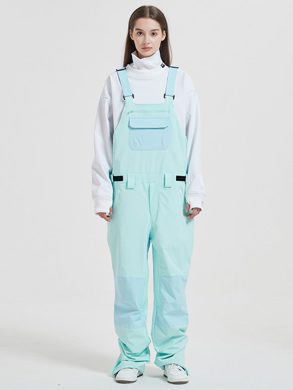 Women's Les Odettes Rabbit Snow Freestyle Mountain snowboard ski bibs in black, featuring insulated waterproof snow pants with adjustable straps.