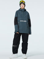 Men's SnowCrest FrostTrek half-zip anorak snowboard suit by Les Odettes, featuring a waterproof jacket with a zipper and snow protection.