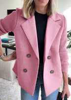 Les Odettes Lumière™ elegant tailored coat, stylish jacket with a sleek fit and classic design, shown on a model.