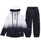 Men's winter snow suit by Les Odettes, men's snowboard suit with zip closure, insulated winter attire for snowboarding.