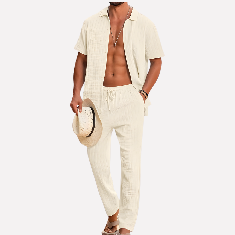 Men’s 2-Piece Beach Suit – Short Sleeve Shirt and Loose Pants Set