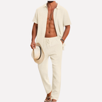 Men’s 2-Piece Beach Suit – Short Sleeve Shirt and Loose Pants Set