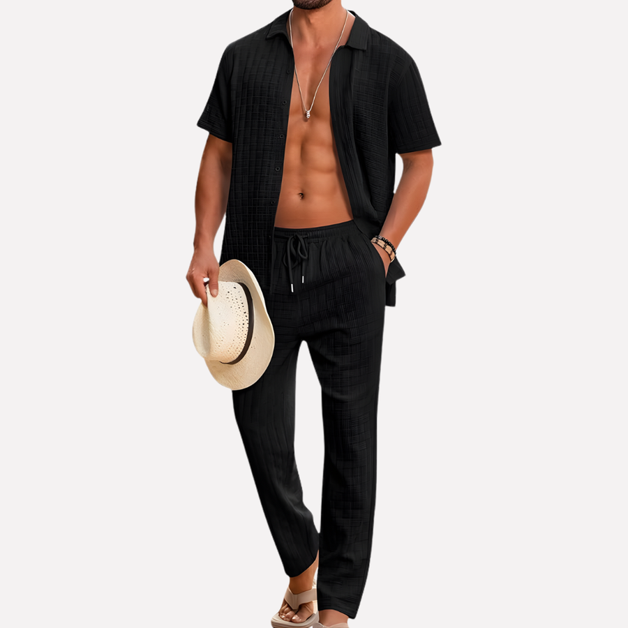 Men’s 2-Piece Beach Suit – Short Sleeve Shirt and Loose Pants Set