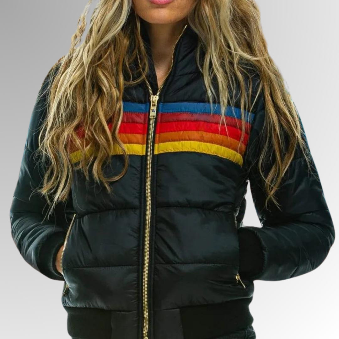 Les Odettes Freya™ Retro Zip Jacket in stylish coat with a front zipper, featuring a classic design and modern details.