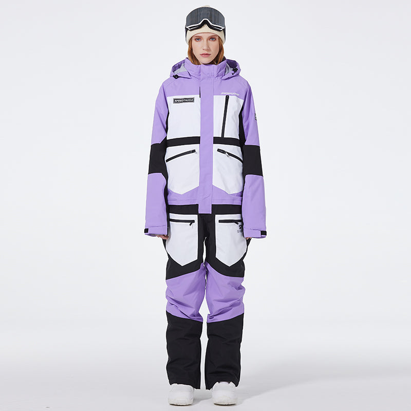 Women's SpeedPanda Mountain Unisex Alpine GlacierPro Extreme onesie jumpsuit by Les Odettes, featuring a durable outdoor design.