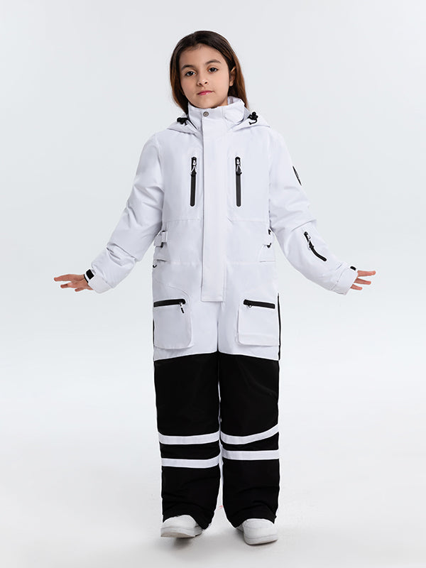Kids unisex Arctic Queen snowboard snowsuit by Les Odettes, stylish one-piece ski suit with winter insulation and snowproof design.