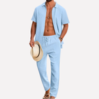 Men’s 2-Piece Beach Suit – Short Sleeve Shirt and Loose Pants Set