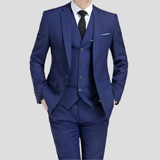 Men’s Black Three Piece Suit – Tailored Formal Blazer Vest and Trousers