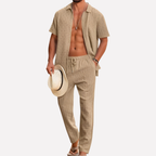 Men’s 2-Piece Beach Suit – Short Sleeve Shirt and Loose Pants Set