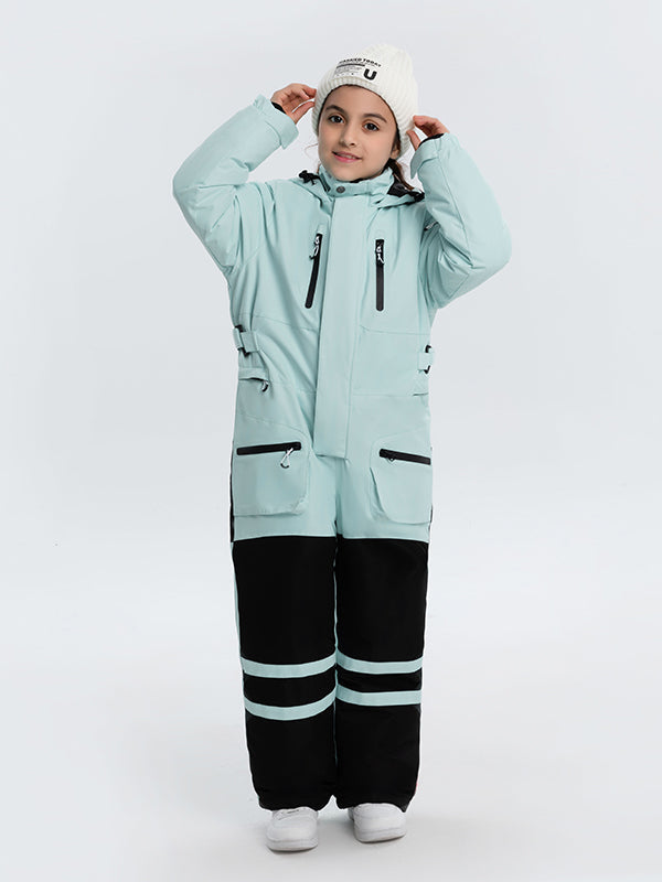 Kids' unisex Arctic Queen snowboard ski snowsuit by Les Odettes, featuring a stylish one-piece design in vibrant winter colors.