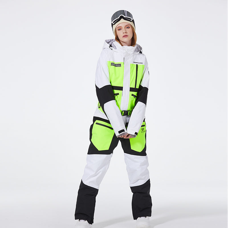 Women's SpeedPanda Alpine GlacierPro extreme onesie jumpsuit by Les Odettes, featuring a unisex mountain design in a sleek, insulated one-piece style.