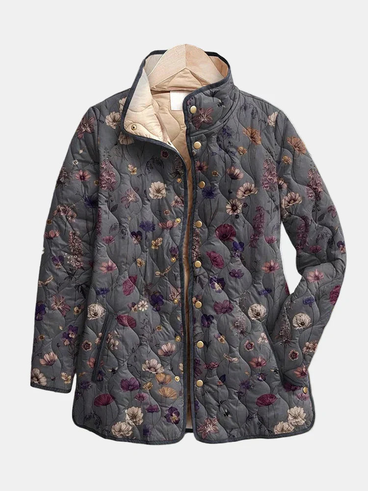 Les Odettes Georgia™ vintage floral quilted jacket with colorful floral print and quilted texture, stylish and cozy outerwear.