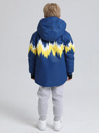 Kids' Les Odettes Phibee Lightning Duck Down Snow Jacket for boys and girls, insulated winter coat with a bright yellow design