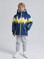 Kids' Phibee Lightning Duck Down Snow Jacket for boys and girls by Les Odettes, featuring a bright yellow waterproof winter coat.