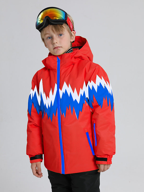 Kids boys and girls Phibee Lightning Duck Down snow jacket by Les Odettes, featuring a bright color and insulated winter design.