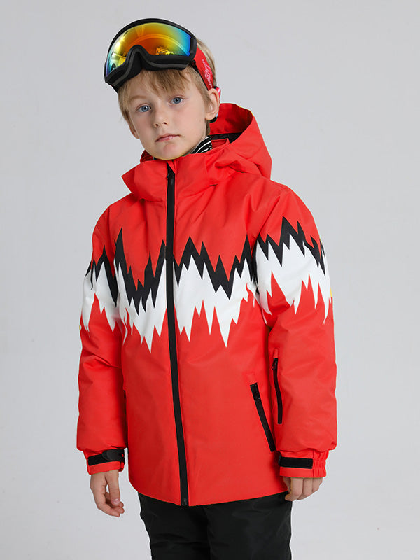 Kids' Phibee Lightning Duck Down Snow Jacket by Les Odettes, featuring bright yellow and navy snow jacket with hood and quilted design.