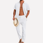 Men’s 2-Piece Beach Suit – Short Sleeve Shirt and Loose Pants Set