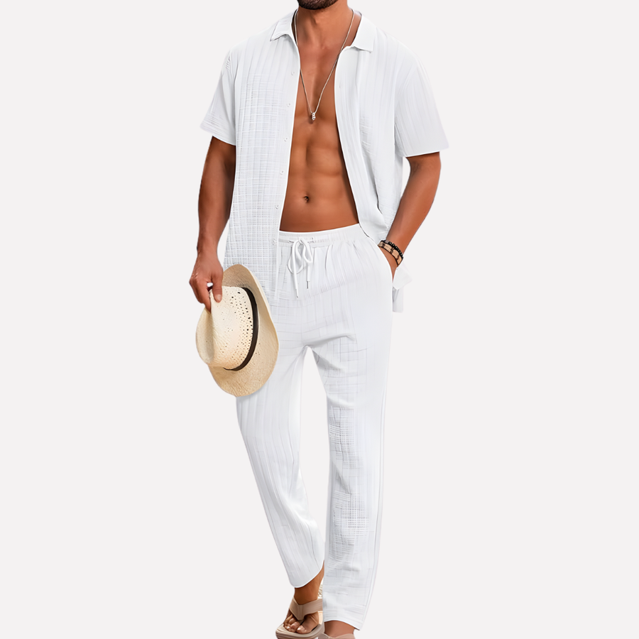 Men’s 2-Piece Beach Suit – Short Sleeve Shirt and Loose Pants Set