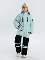 Kids' unisex Arctic Queen one-piece snowboarding and skiing snowsuit by Les Odettes, featuring a stylish winter snow suit for children.