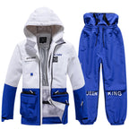 Men's Arctic King winter snowboard suit by Les Odettes, featuring a snow jacket and pants set designed for winter sports.