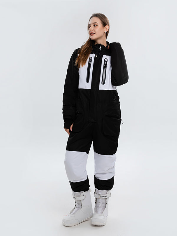 Women's Arctic Queen Slope Star Icon ski suit by Les Odettes, winter snow jumpsuit, one-piece design with a stylish star pattern.
