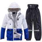 Men's Arctic King winter sport snowboard suit by Les Odettes, featuring a snow jacket and pants set for cold weather snowboarding.