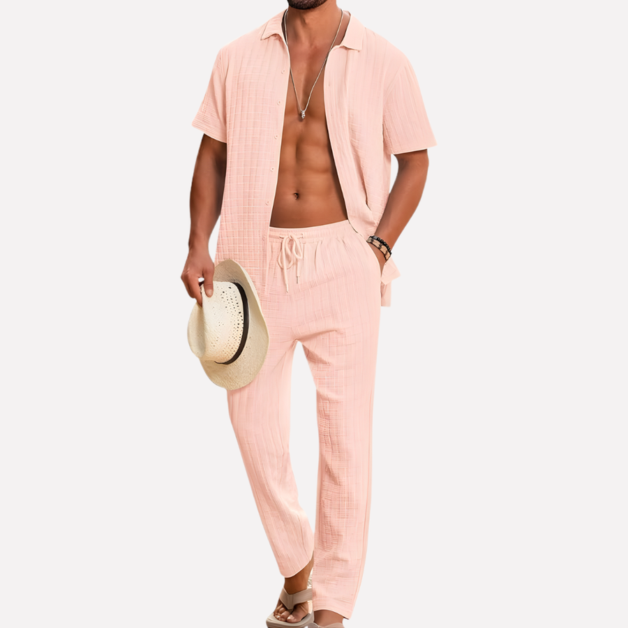 Men’s 2-Piece Beach Suit – Short Sleeve Shirt and Loose Pants Set