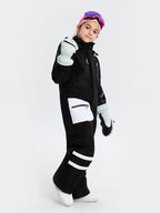 Kids' unisex Arctic Queen snowboarding snowsuit by Les Odettes, a stylish one-piece ski suit with insulated, waterproof fabric.