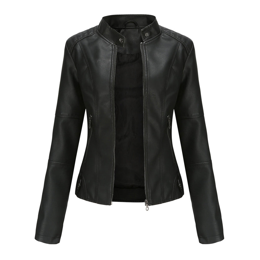 Black Zyra™ modern jacket by Les Odettes, featuring a sleek design and contemporary style, shown on a model.