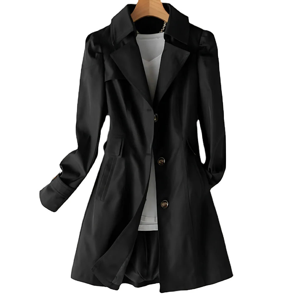 Women’s Water-Resistant Mid-Length Trench Coat with Adjustable Belt