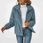 Les Odettes Isadora™ Fluffy Cardigan in blue, casual plush jacket with a soft, cozy texture and relaxed fit.