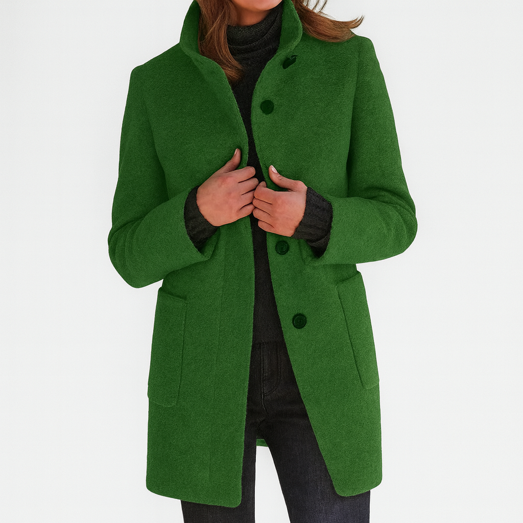 Les Odettes Camila™ women's coat in timeless style, shown in a classic long coat with tailored fit and neutral color.