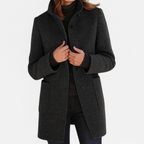 Les Odettes Camila™ women's coat, timeless design in neutral fabric, featuring classic collar and tailored fit.